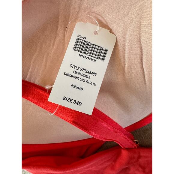 NWT Soma Embraceable Front Clasp Red Vamp Lace Push Up Bra Size 34D - Picture 6 of 7